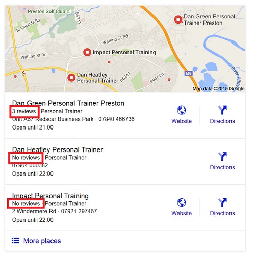 results from a Google local search